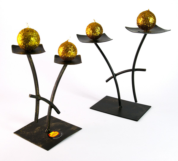 Candleholder with Candles Sparkling Golden 